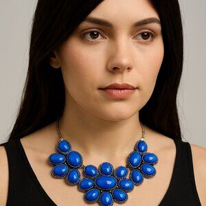 Elegant Mudd Silver-Tone Blue Statement Necklace – Bold Women's Fashion Jewelry